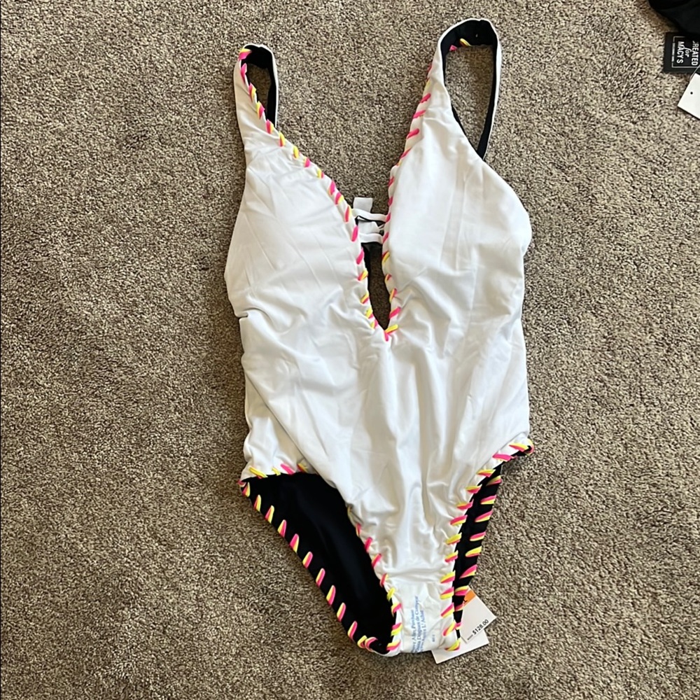 BECCA Black and White Reversible One Piece Swimsuit with Scalloped Trim - Picture 2 of 5